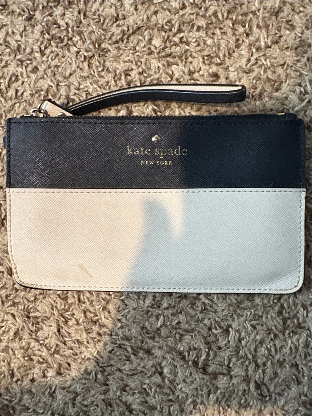 kate spade Two-Tone Black and Cream Wristlet Wallet with Strap